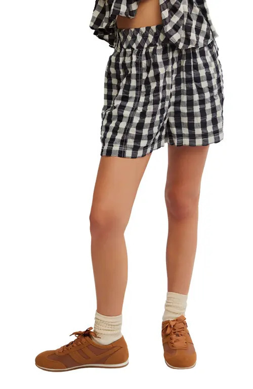 Free People Get Free Get Free Seersucker Cotton Pull-On Shorts in Black Combo at Nordstrom, Size Small | Nordstrom