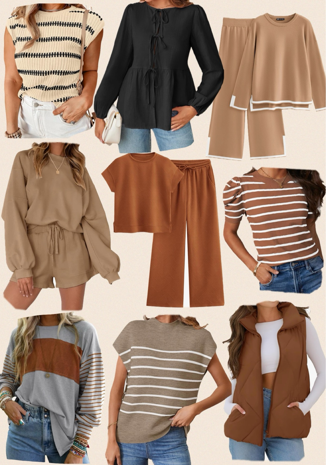 Fall clothes on Amazon that I’m eyeballing!! Fall tops on Amazon, fall lounge sets, fall two piece sets, striped tops, sweater tank tops, sweaters on Amazon 