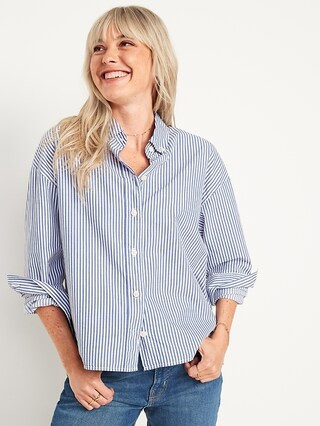 Long-Sleeve Oversized Cropped Striped Boyfriend Shirt for Women | Old Navy (US)