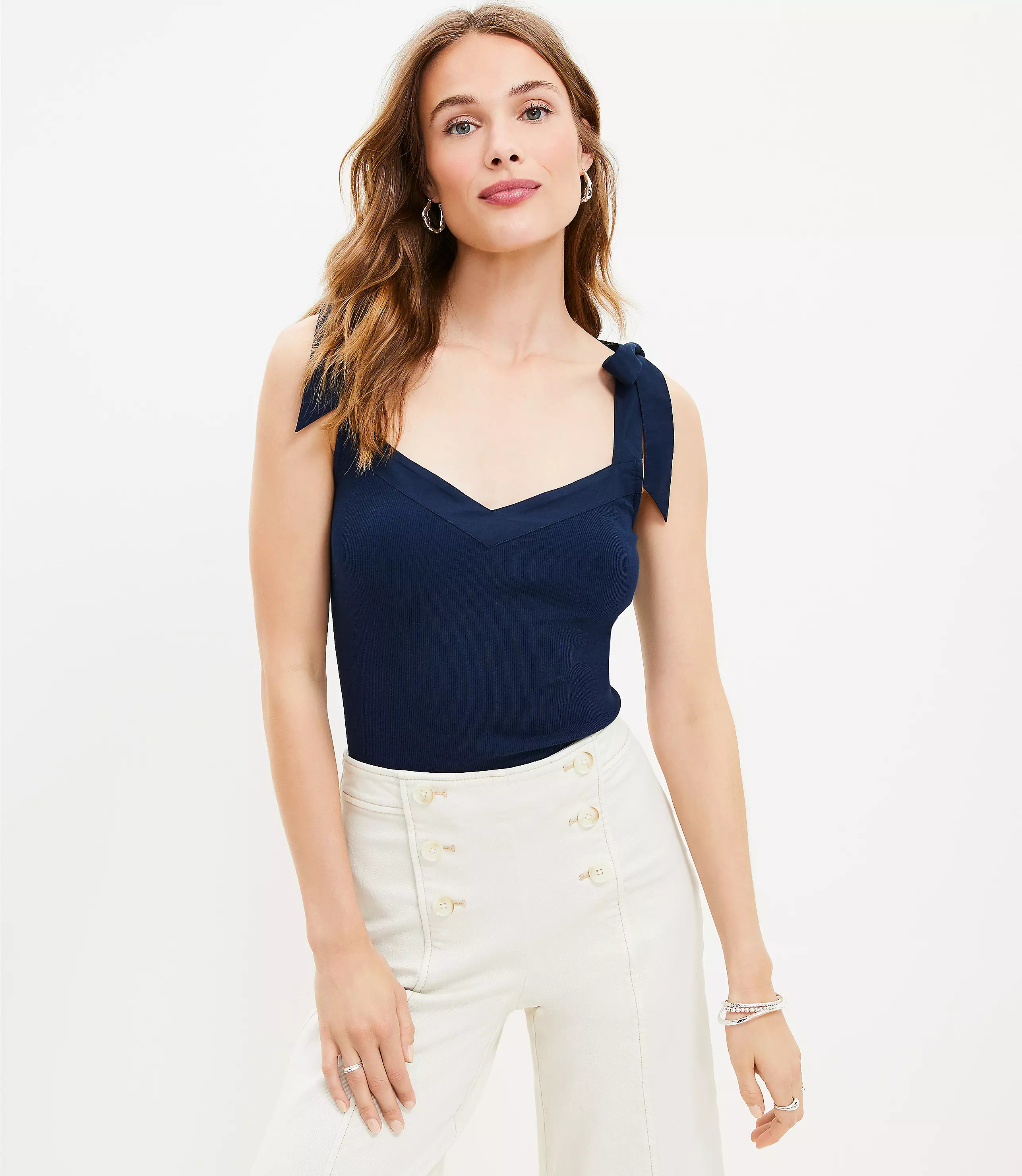 Tie Strap Mixed Media Top | LOFT
