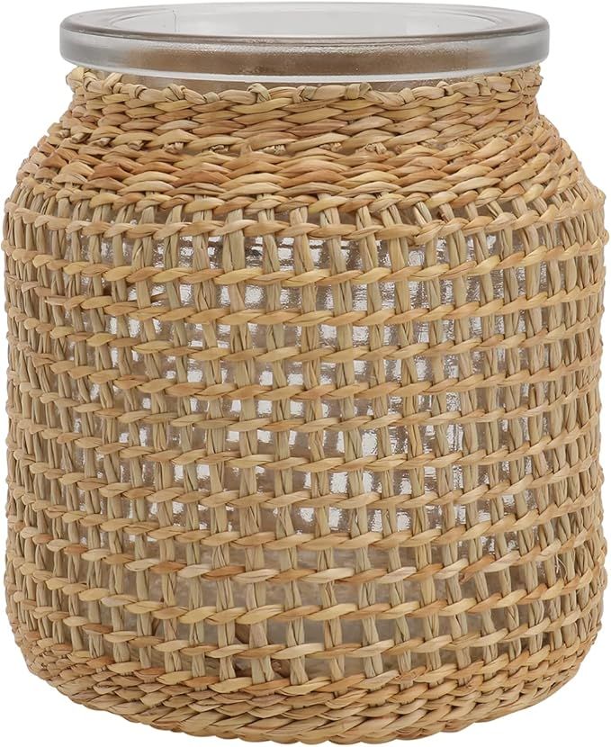 Yardwe Grass Woven Vase Round Glass Jar Vase Natural Flower Vase Rustic Flower Arrangement Contai... | Amazon (US)