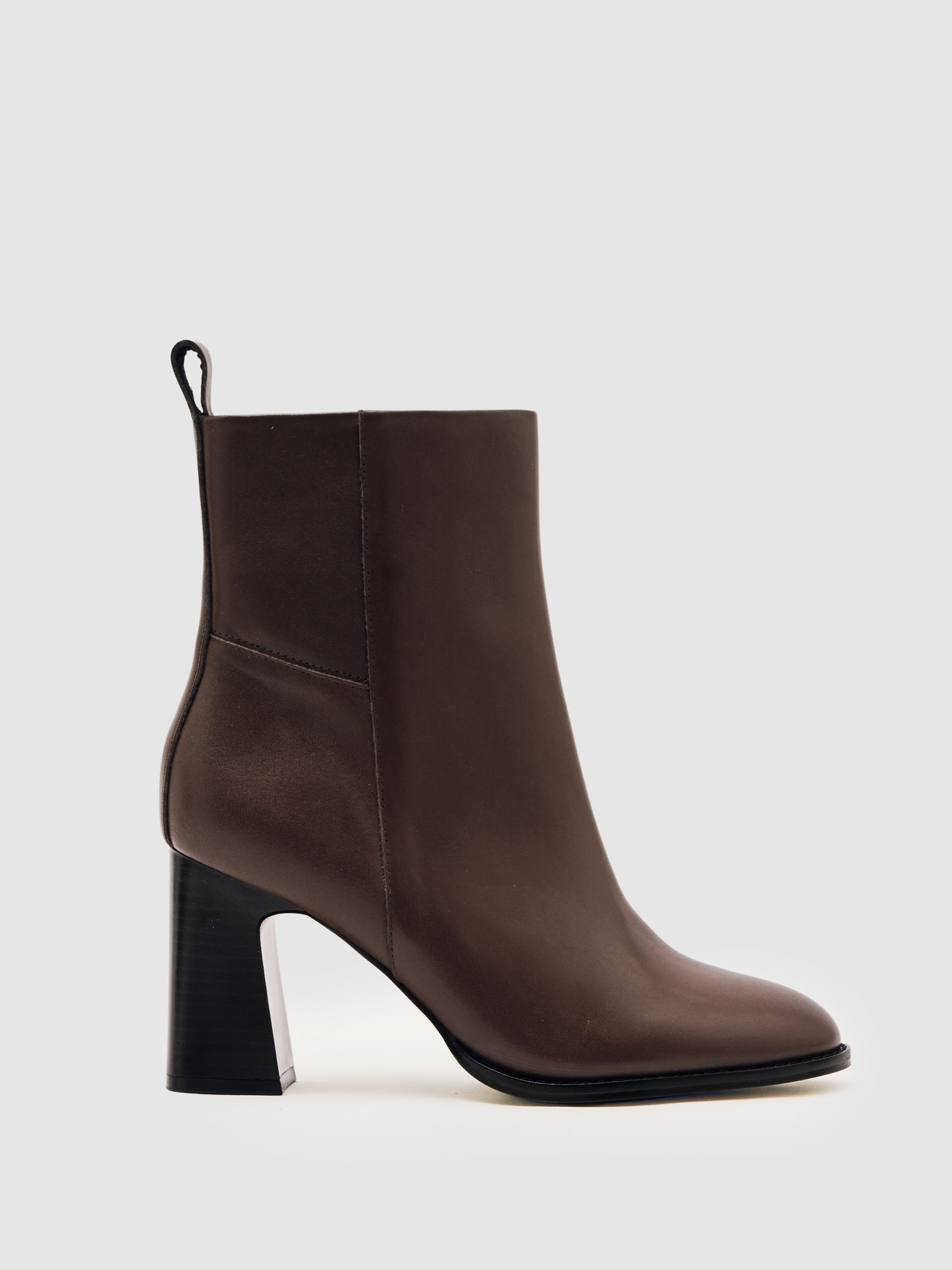 Leather Block-Heel Ankle Boots in Brown | Reiss US