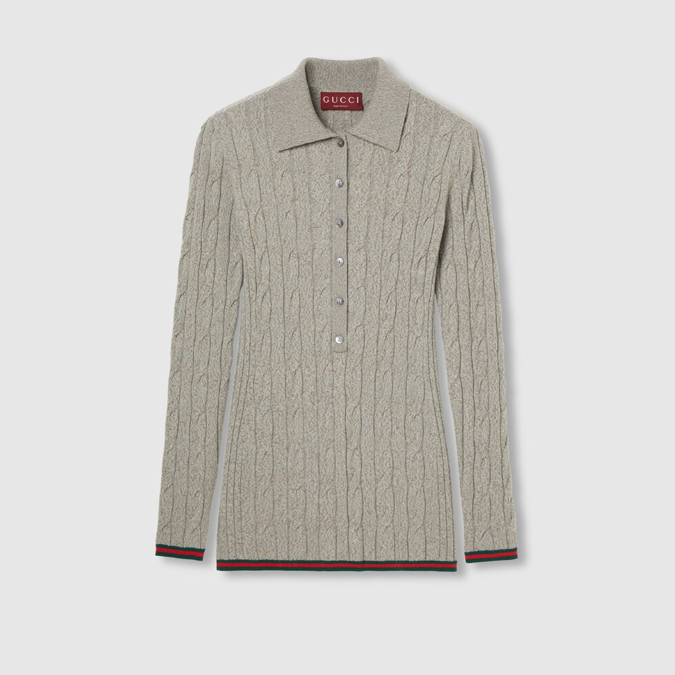Fine cable and rib wool polo top | Gucci (US)
