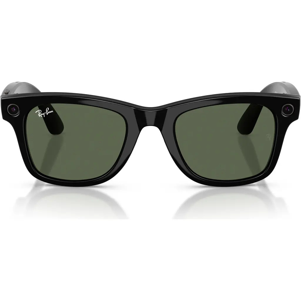 Ray-Ban Meta Wayfarer Gen 2 50mm Square AI Sunglasses in Shiny Black/green at Nordstrom | Nordstrom