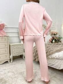 SweetSlumber Elegant Women Sleepwear Pajama Set With French Lace Trim And Contrasting Colors Cozy... | SHEIN