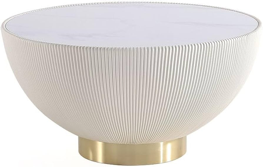 Manhattan Comfort Modern Anderson Coffee Table Upholstered in Cream Leatherette with Ceramic Faux... | Amazon (US)