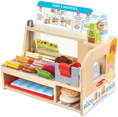 Melissa & Doug Slice-Stack-Serve, Wooden Sandwich Counter Pretend Play Store with Play Food Toys,... | Amazon (US)