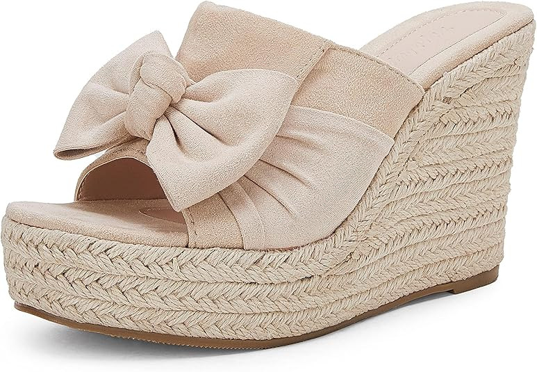 Amazon.com | PiePieBuy Womens Platform Espadrilles Slip On Wedge Sandals Bow Tie Open Toe Slides ... | Amazon (US)