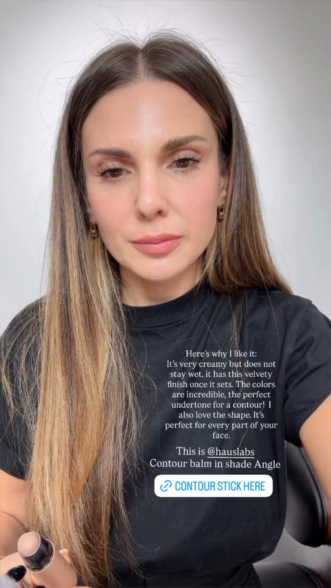 This is @hauslabs 
Contour balm in shade Angle Here’s why I like it:
It’s very creamy but does not stay wet, it has this velvety finish once it sets. The colors are incredible, the perfect undertone for a contour!  I also love the shape. It’s perfect for every part of your face.