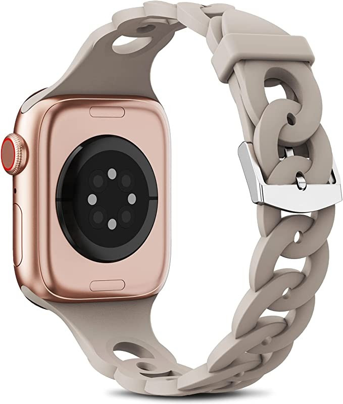 Luxury Slim Silicone Bands Compatible With Apple Watch Band 38mm 40mm 41mm 42mm 44mm 45mm for Wom... | Amazon (US)