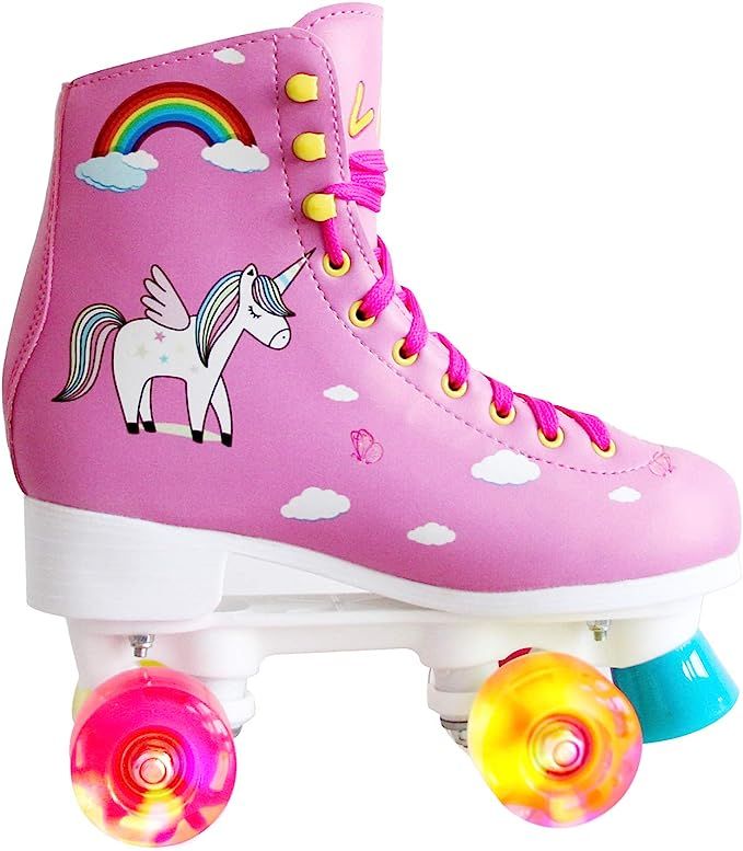 LIKU Quad Roller Skates for Girl and Women with All Wheel Light Up,Indoor/Outdoor Lace-Up Fun Ill... | Amazon (US)