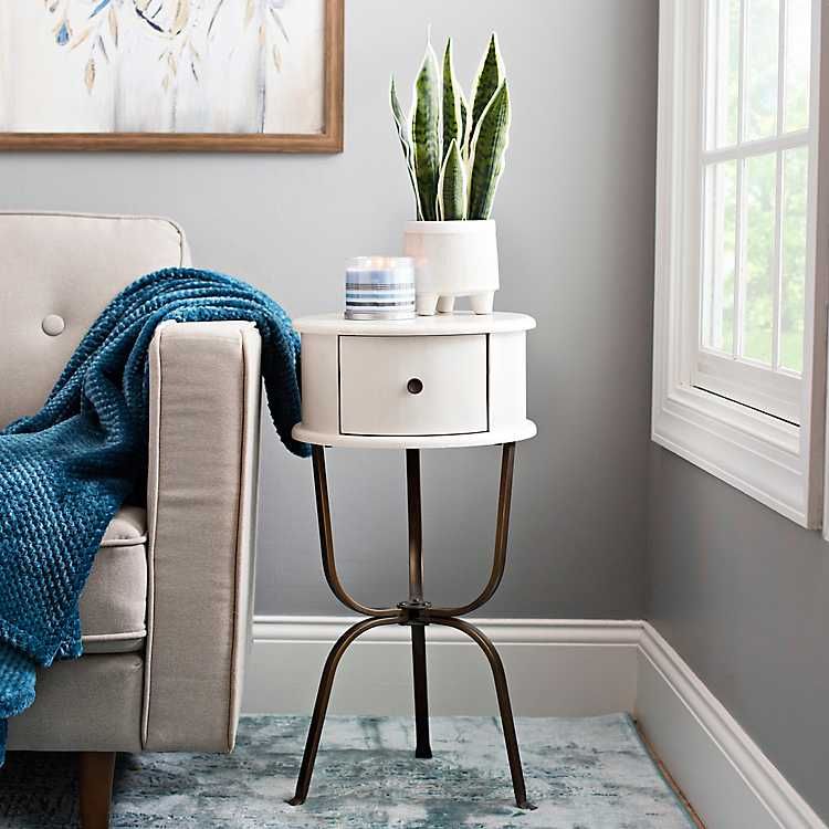 Distressed Whitewash Round Accent Table | Kirkland's Home