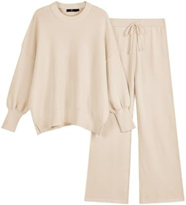 LILLUSORY Women 2 Piece Outfits Sweatsuit Oversized Knit Pullover Sweater Tops Wide Leg Pants Lou... | Amazon (US)