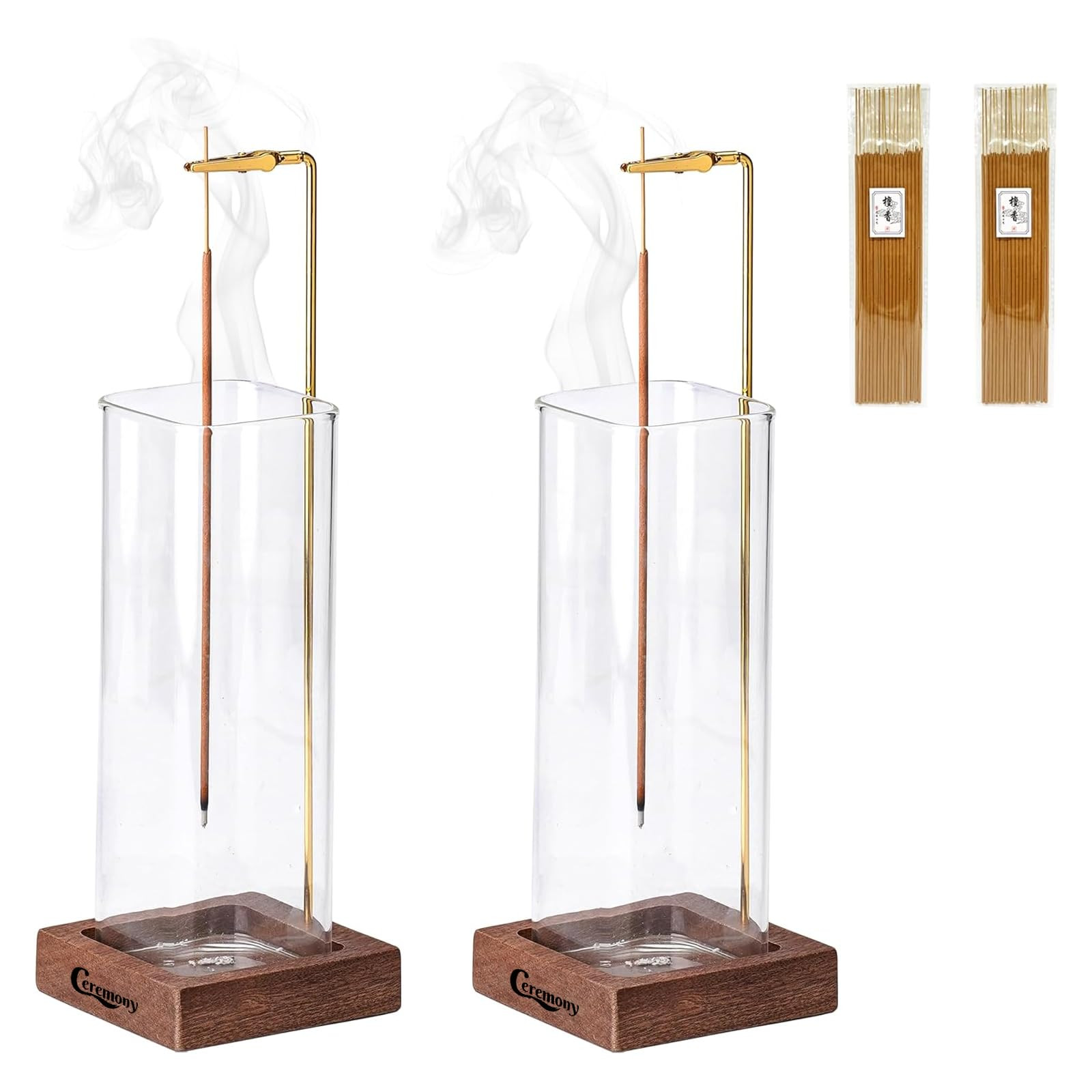 Incense Holder，2 Pack Wood Incense Holder for Sticks with Glass Ash Catcher，Incense Burner fo... | Amazon (US)
