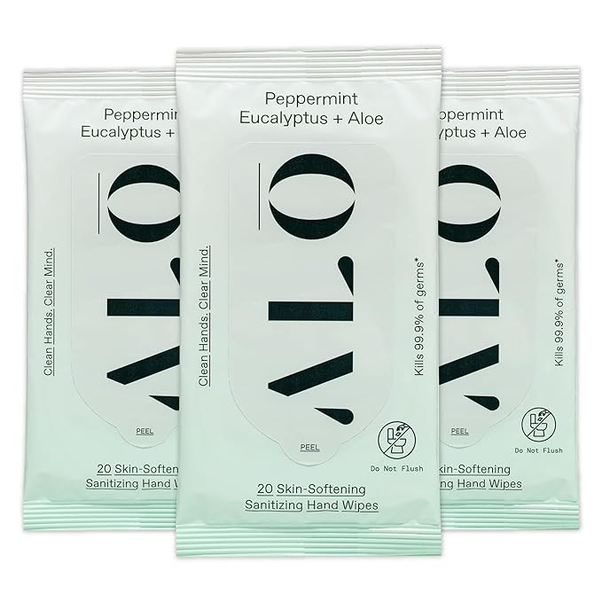 ALŌ Peppermint Eucalyptus + Aloe Sanitizing Hand Wipes - Clean Hands, Clear Mind On The Go Sanit... | Amazon (US)