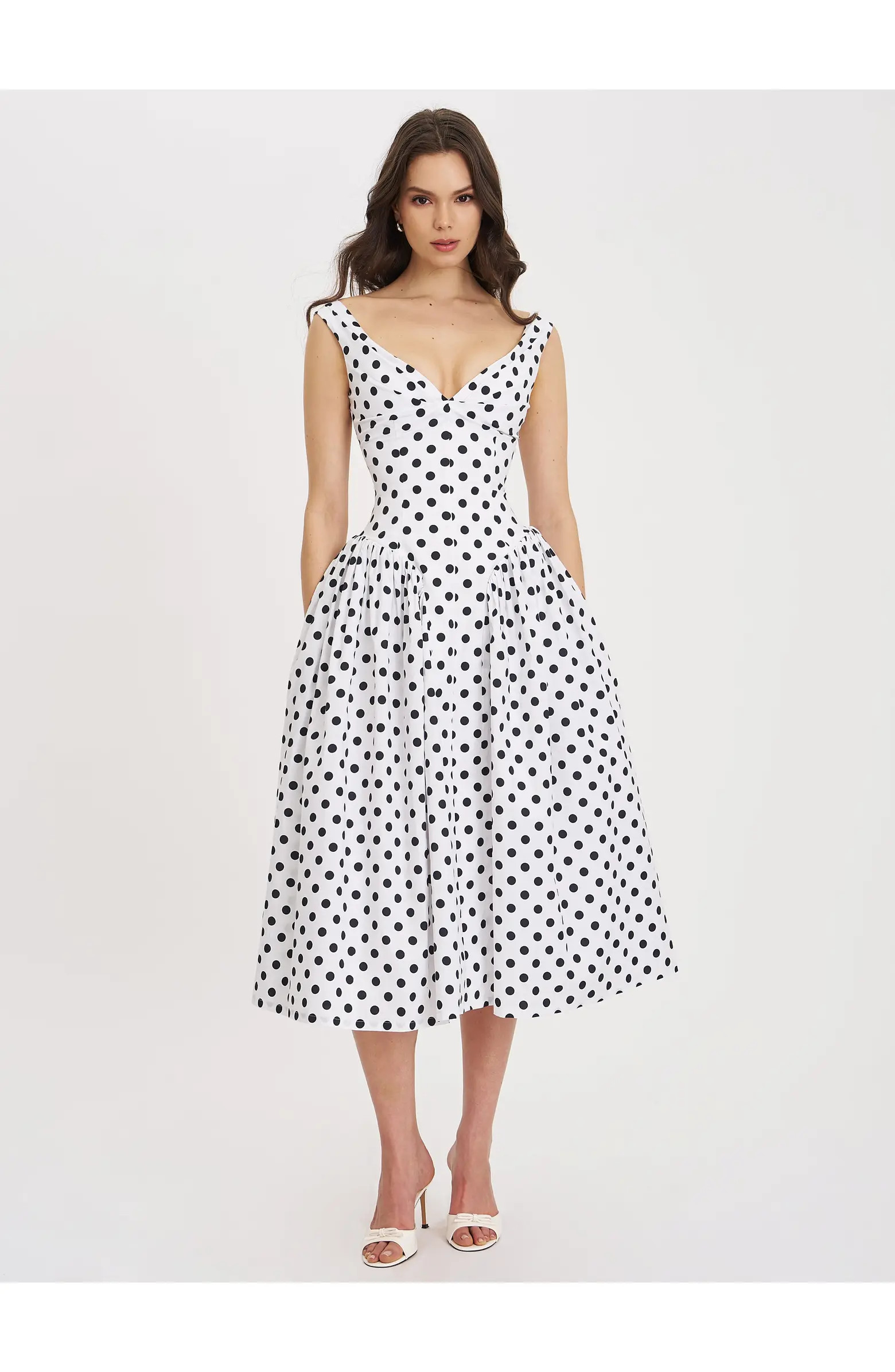 Rahma Polka Dot Drop Waist Midi Cotton Poplin Dress | Nordstrom