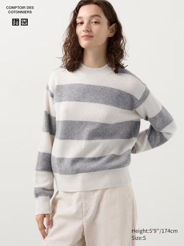 Lambswool Crew Neck Jumper (Stripe) | Uniqlo BE