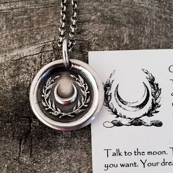 Crescent Moon Wreath Wax Seal Necklace Pendant Handmade 925 | Etsy | Etsy (US)