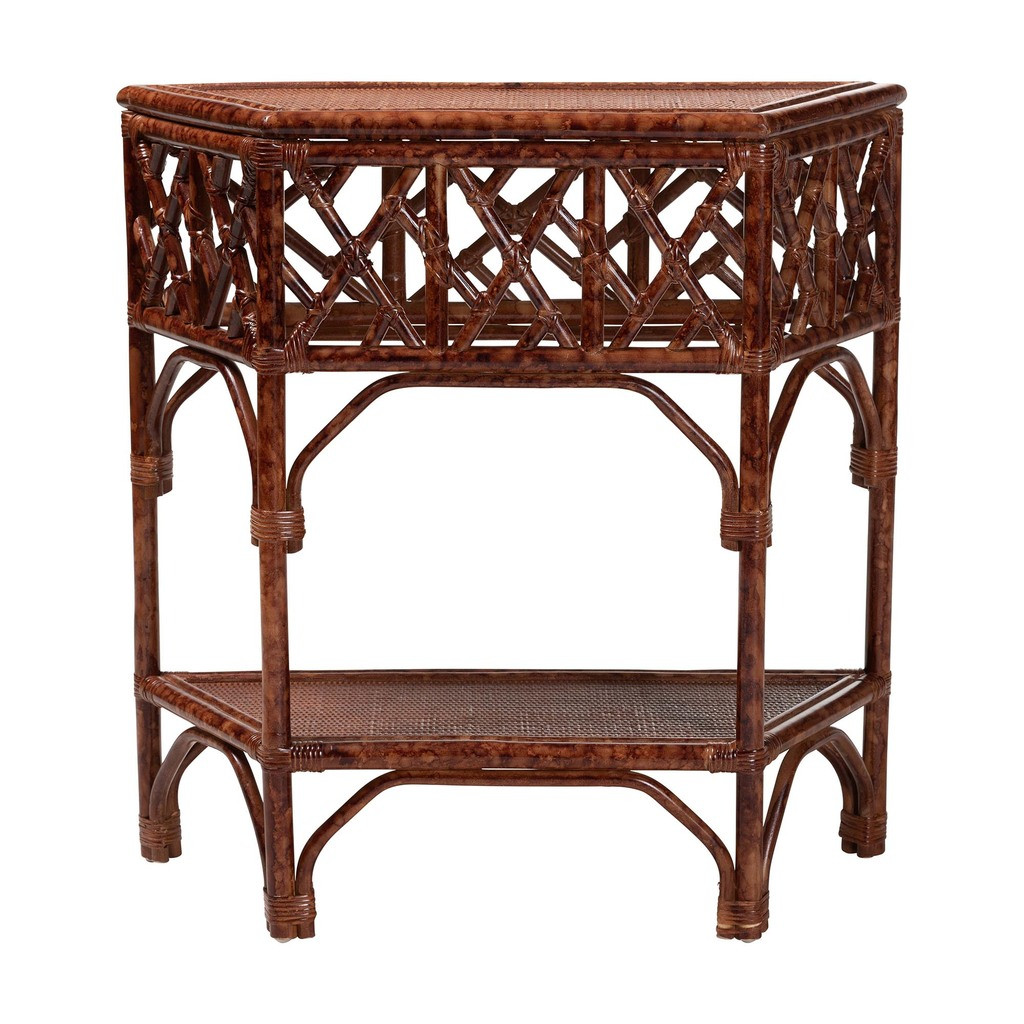 Gaspar Marbled Rattan Console Table In Brown | 1stopbedrooms