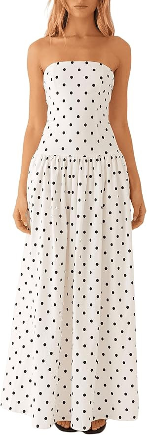 NUFIWI Women Ruched Tube Long Dress Sleeveless Bodice Top Maxi Dress Elegant Strapless A Line Sum... | Amazon (US)