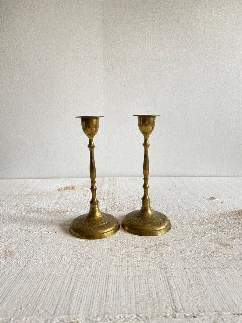 Set of Two Vintage Brass Candle Stick Holder Pair Vintage - Etsy Canada | Etsy (CAD)