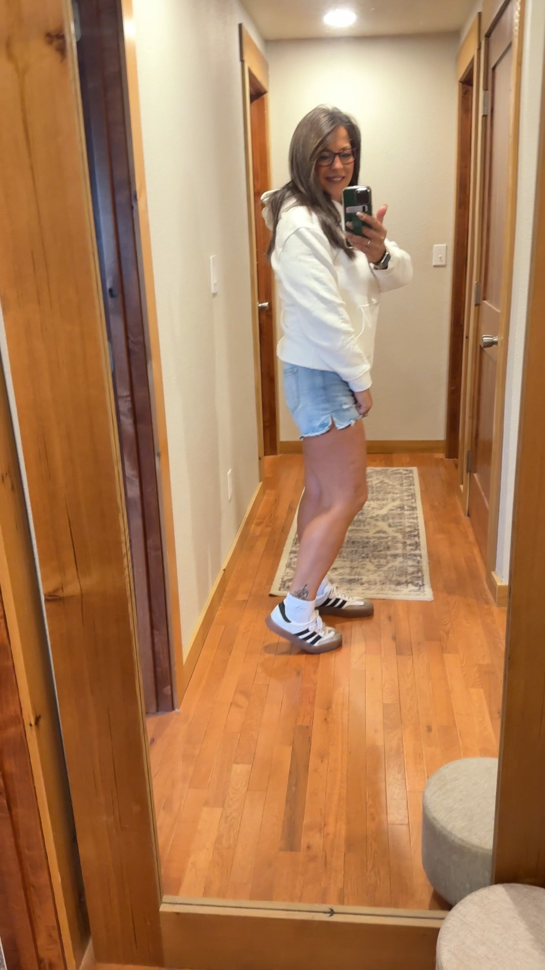 Happy Saturday!  It’s a little cool today, perfect day for a drive and spending some quality time with my hubby!  Costco sweatshirt 🤣 Kancan shorts & sambas, perfect casual weekend wear!  

#LTKFamily #LTKOver40