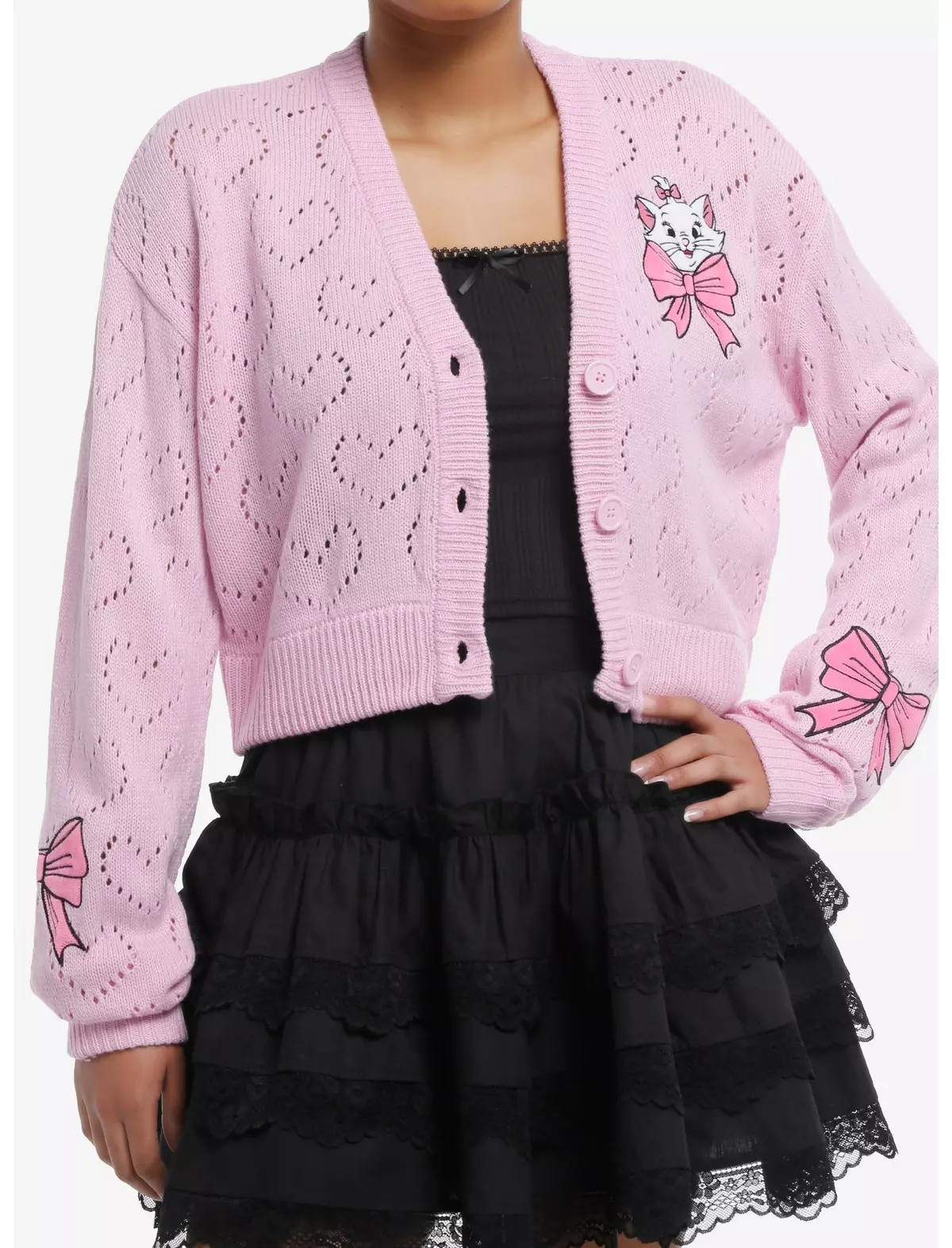 Disney The Aristocats Marie Heart Stitch Girls Crop Cardigan | Hot Topic