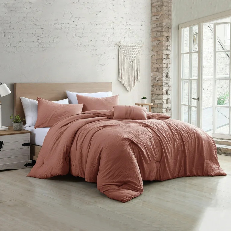 Modern Threads 4 Piece Garment Washed Beck Comforter Set, Dark Rose, King - Walmart.com | Walmart (US)