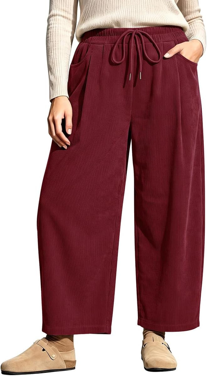 RITERA Plus Size Women Corduroy Pants Waist Wide Leg Trouser | Amazon (US)