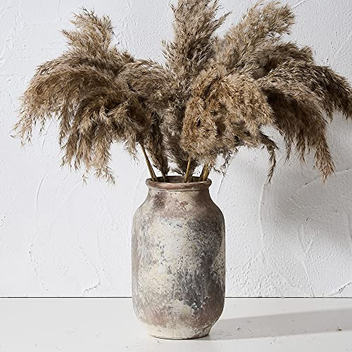 SIDUCAL Rustic Ceramic Farmhouse Flower Large Vase, Whitewashed Terra Cotta Pottery Decorative Vase for Home Decor, Table, Living Room Decoration, Shelf Decor, Mantel, 9.5 Inch, Terra | Amazon (US)