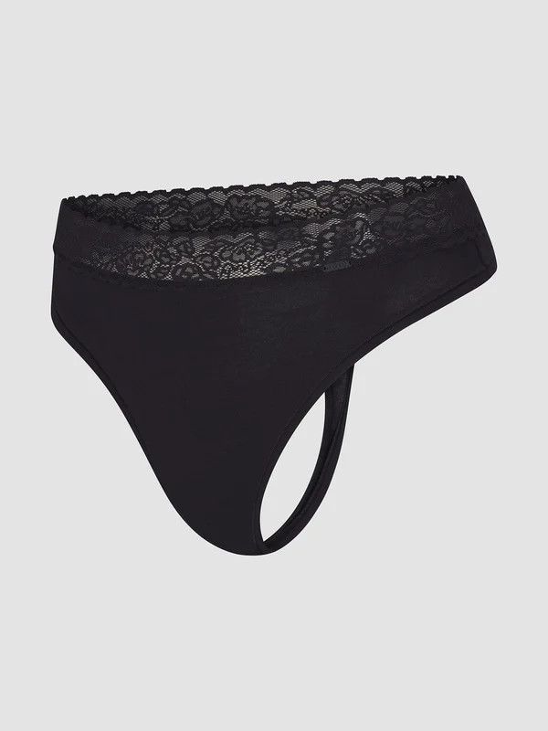 Cotton Essentials Lace-Trim Mid-Rise Thong Panty | Savage x Fenty - North America