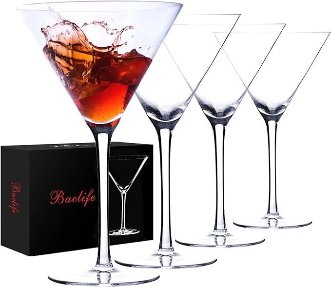 Handblown Crystal Martini Glasses Set of 4-9.5 oz Coupe Glass Set with Stem - Elegant Cocktail Gl... | Amazon (US)
