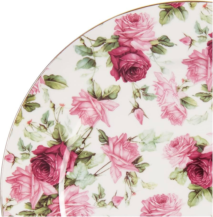 Gracie China Rose Chintz Porcelain 8-Inch Dessert Plate Set of 4, Assorted Four Designs | Amazon (US)