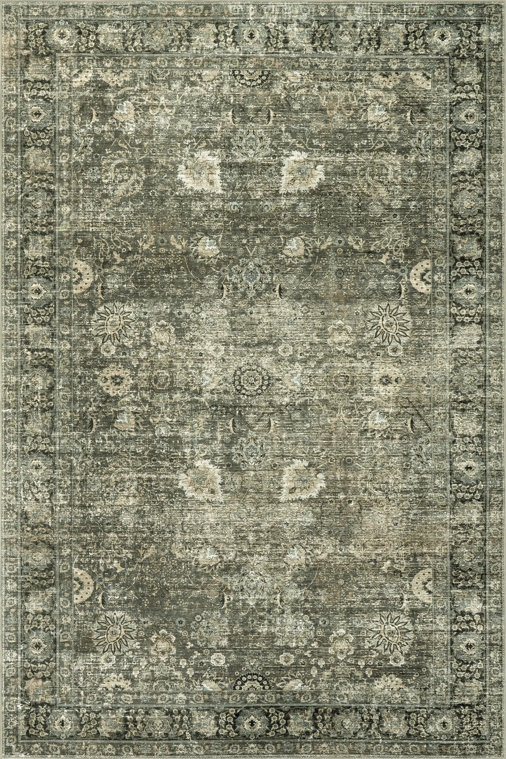 Bayberry Spill Proof Vintage Washable Rug | Green Grey | Rugs USA
