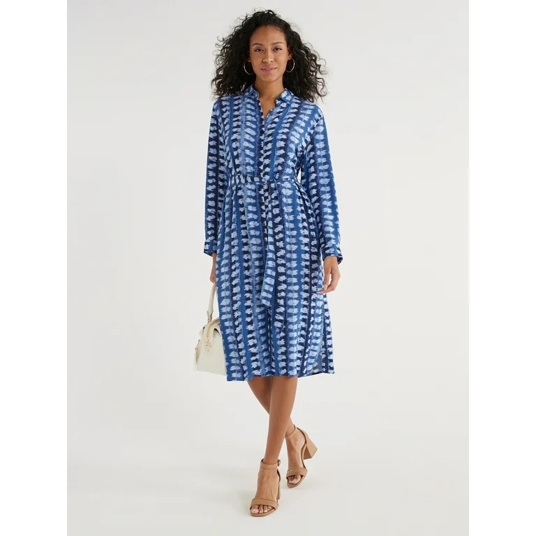 Time and Tru Women’s Button Front Shirt Dress with Long Sleeves, Sizes XS-XXXL | Walmart (US)