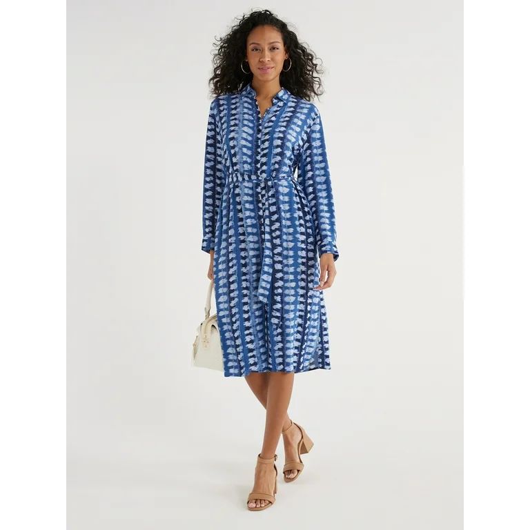 Time and Tru Women’s Button Front Shirt Dress with Long Sleeves, Sizes XS-XXXL | Walmart (US)