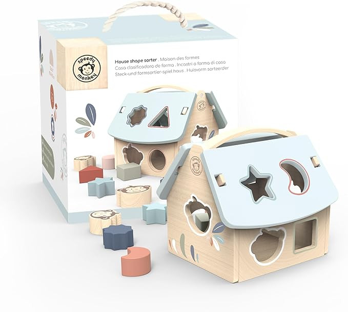 Speedy Monkey House Shape Sorter with 8 Blocks, Fun Colors, Shapes, Monkey Character, Wooden Toy,... | Amazon (US)