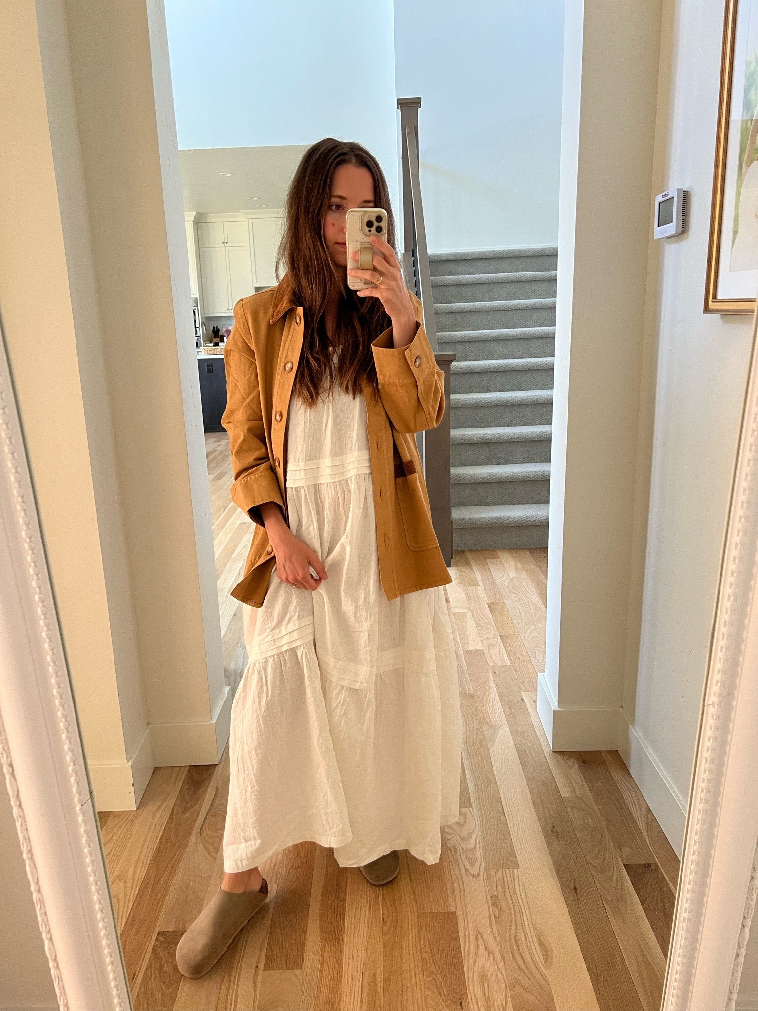 Summer to fall transitions! An old fsvorite cleobella dress with Sezane jacket and Seychelles mules. 

#LTKStyleTip #LTKFindsUnder100 #LTKSeasonal