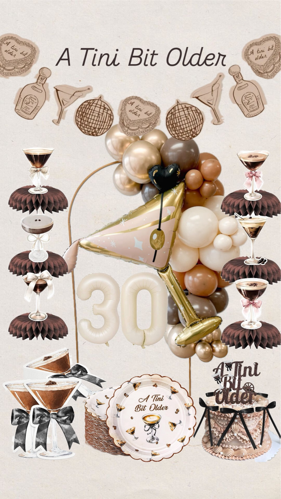 A Tini bit older
Espresso Martini theme party
30th birthday
Balloon arch
Backdrop
Party decor
Party favors
Napkins
Cake topper
Cookies
Invitations
Party supplies

#LTKFindsUnder100 #LTKFindsUnder50 #LTKParties