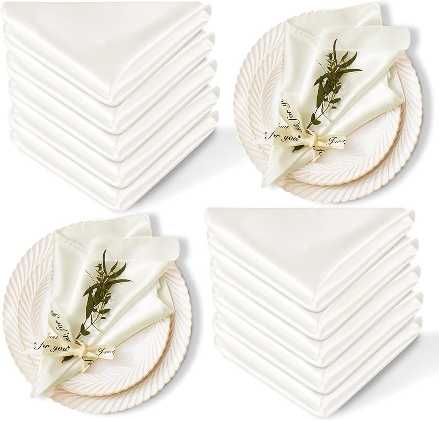 12 Pack Satin Table Cloth Napkins, 17x17 Inch Ivory Silky Wedding Napkins Cloth Washable, Luxury ... | Amazon (US)