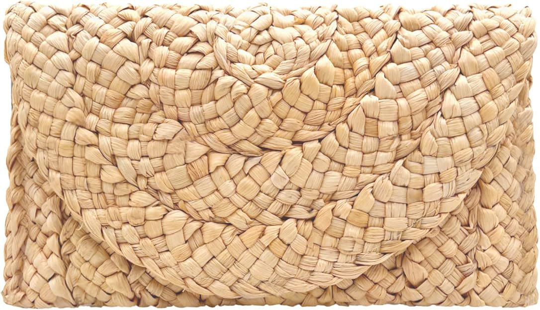 Straw Clutch Purses for Women Woven Straw Beach Handbag Envelope Rattan Clutch for Summer | Amazon (US)