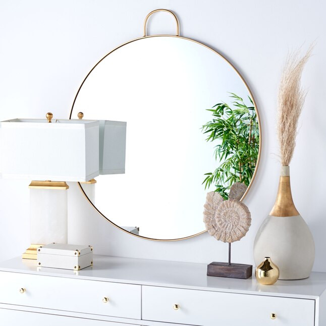 Safavieh Carlisi 36 W x 36 H Round Gold Framed Wall Mirror | Lowe's