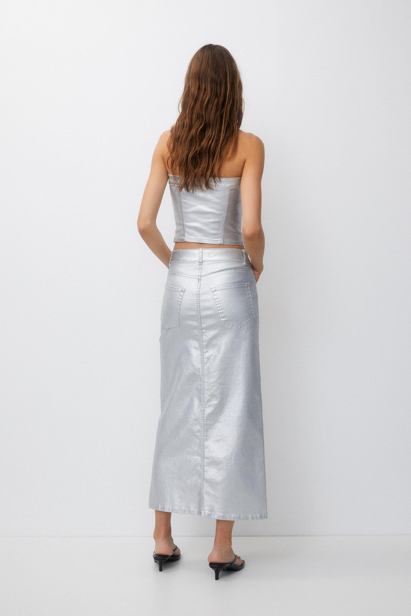 Jupe longue en jean métallisée | PULL and BEAR FR