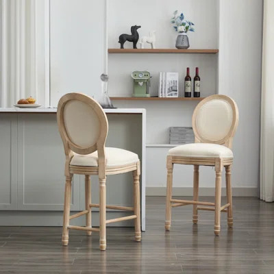 Of 2 Solid Wood Bar Stools, French Country Appeal. Soft Upholstered Seat. Construction, Adjustable Foot Pad. Beige, 42.46 In. High. Appealing & 2, Gra | Wayfair North America