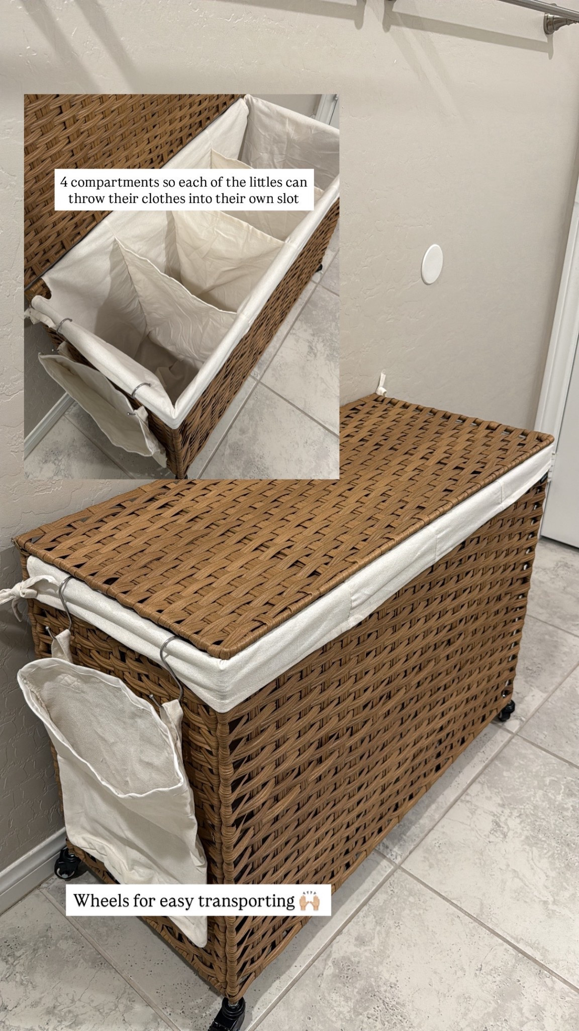 This 4 section rattan laundry basket with wheels is so perfect 😍 

#LTKdayinmylife #LTKmomlife #LTKHome