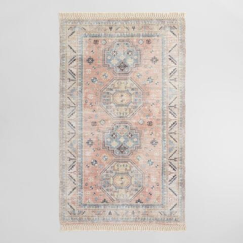 Peach and Blue Persian Style Chenille Oasis Area Rug | World Market