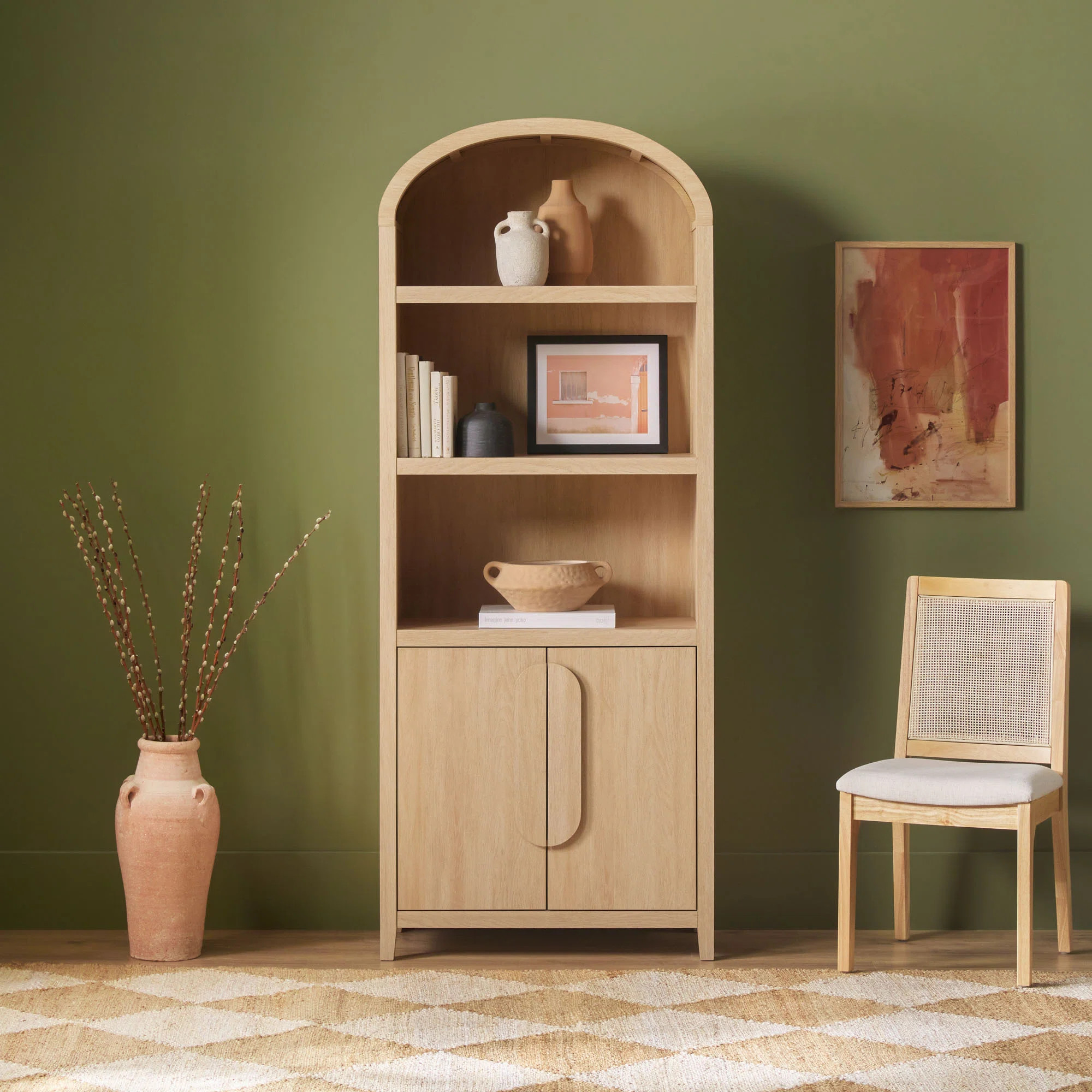 Sitarski 76" H x 30" W Modern Arched Bookcase with Statement Cabinet | Wayfair North America