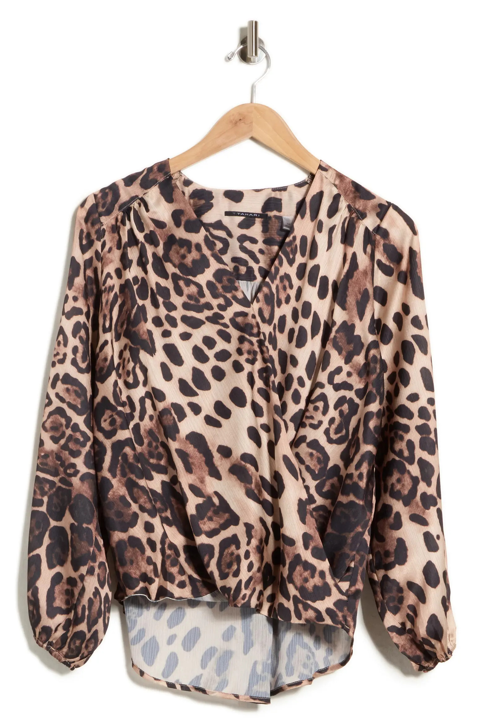 T Tahari Long Sleeve Faux Wrap Blouse in Luggage/Black Stripe at Nordstrom Rack, Size X-Small | Nordstrom Rack