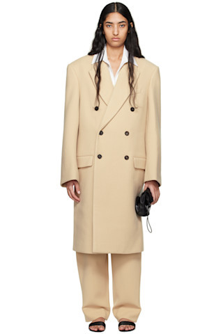 Beige Hailey Bieber Edition Double-Breasted Coat | SSENSE