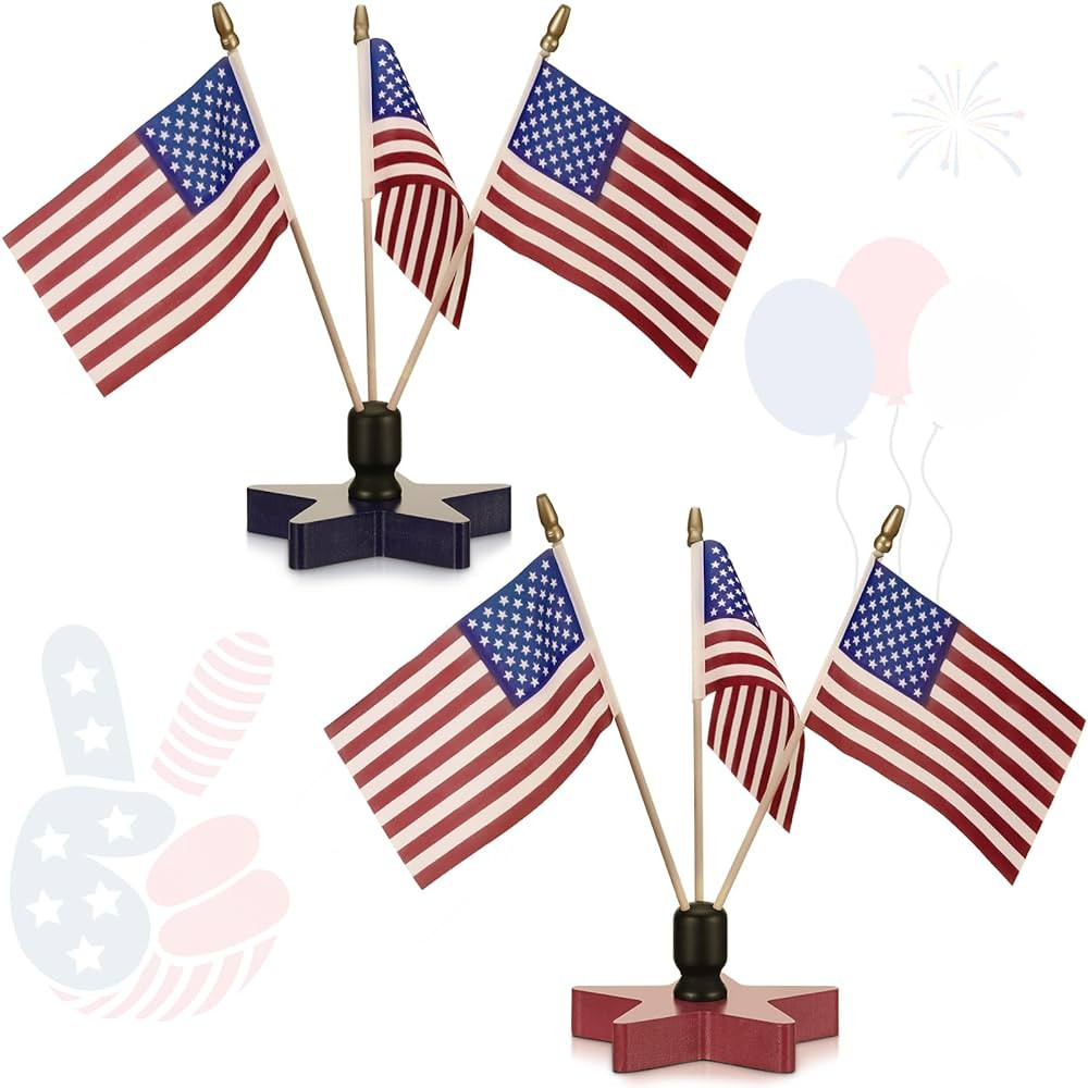 Yousoontic 2 Sets 4th of July Decorations American Flag with Pentagram Bracket Wooden Block Indep... | Amazon (US)
